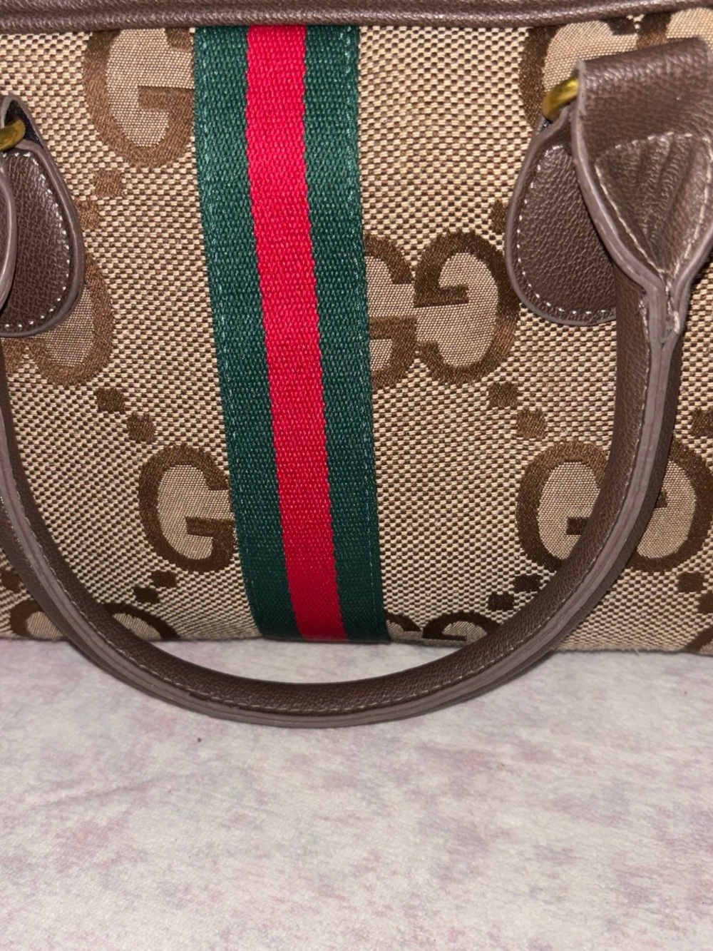 Gucci Brown GG Supreme Tote with Green and Red Web Stripe - Picture 7 of 9
